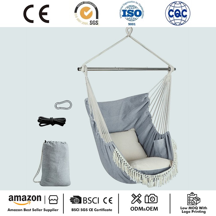 Przenośne wiszące krzesło Macrame z boczną kieszenią